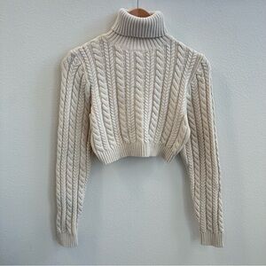 LA HEARTS Sweater Womens White Cable Knit Cropped Turtleneck